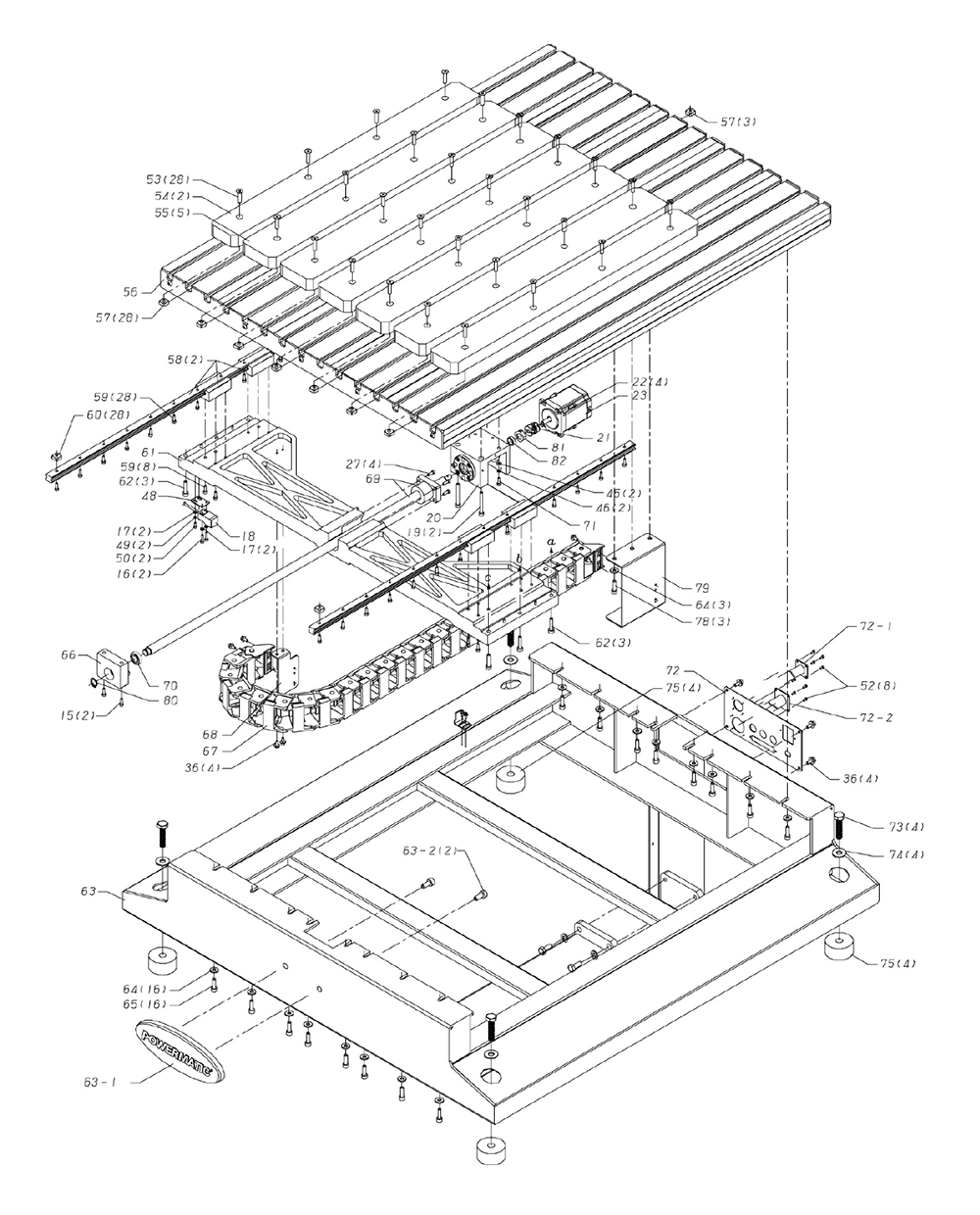 Fig-0 Diagram and Parts List for 1797022K  Powermatic Boring Machine
