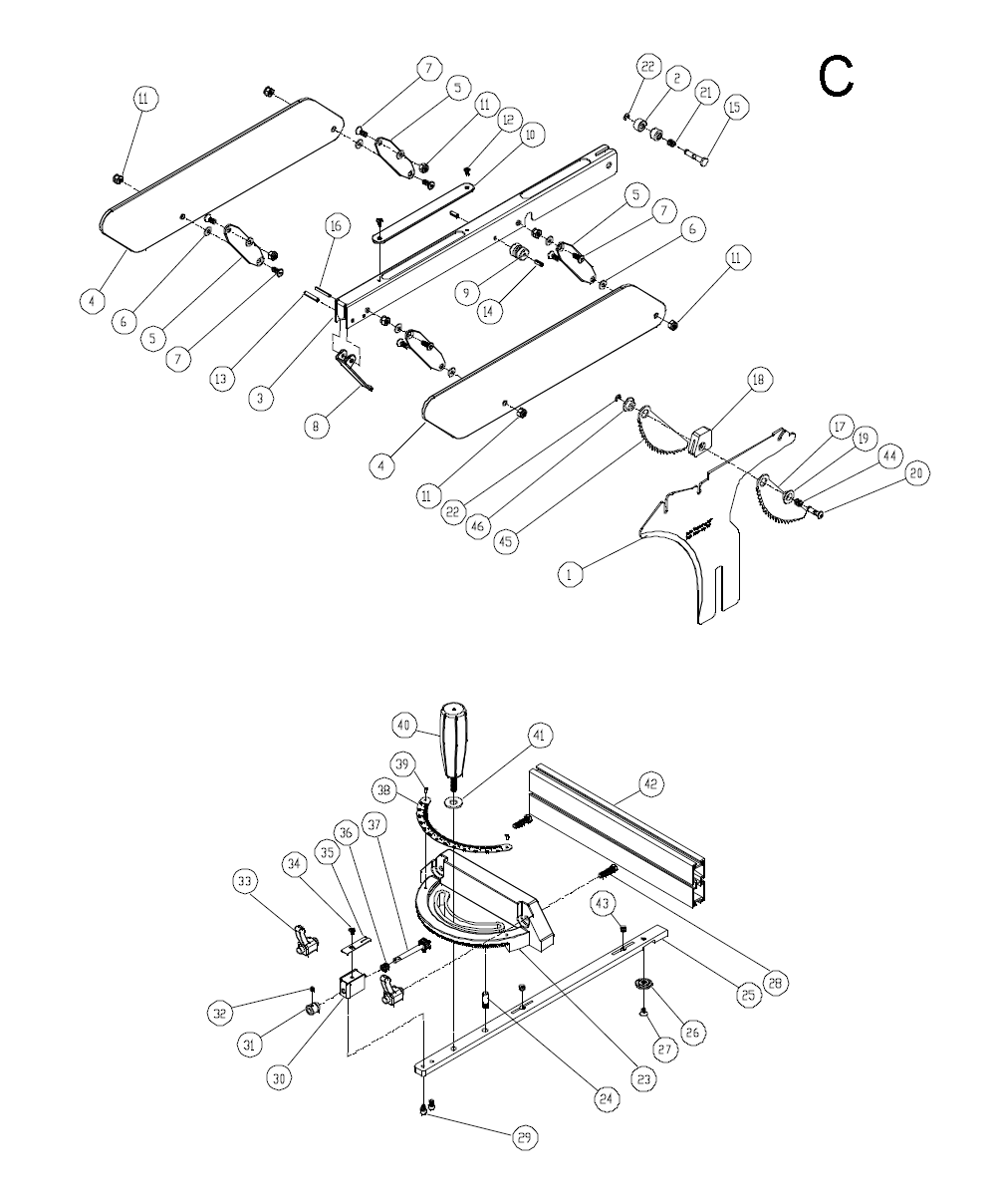 Fig-C Diagram and Parts List for 1720305K  Powermatic Table Saw