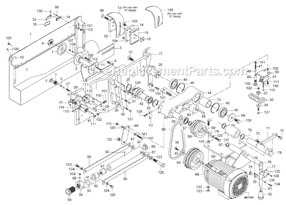 Page C Diagram and Parts List for HPS126  Powermatic Table Saw