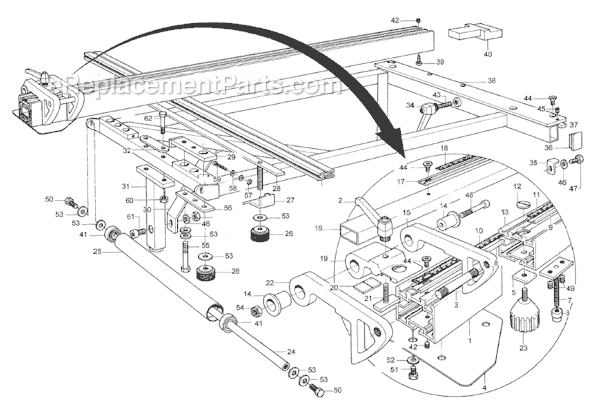 Page H Diagram and Parts List for HPS126  Powermatic Table Saw