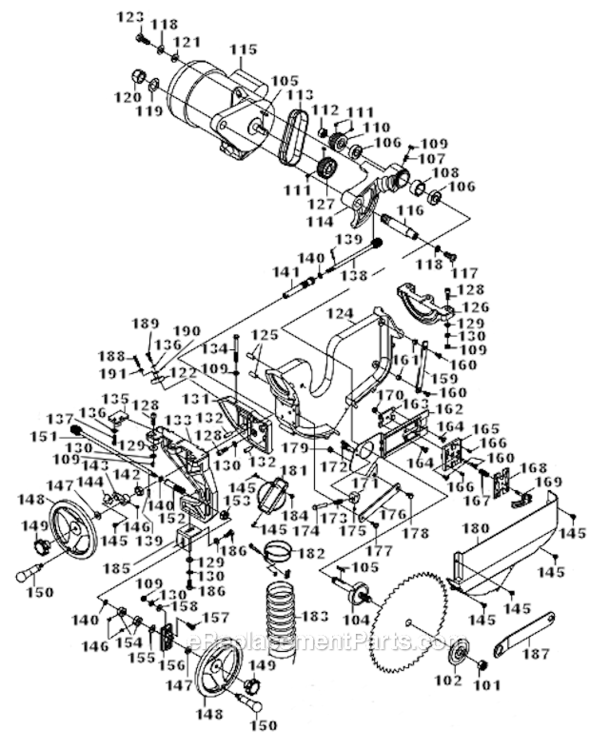 Motor_And_Trunnion_Assembly Diagram and Parts List for PM1000 1791001K Powermatic Table Saw