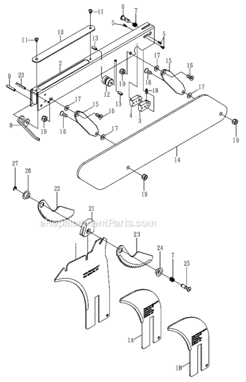 Blade_Guard_Assembly Diagram and Parts List for PM1000 1791001K Powermatic Table Saw