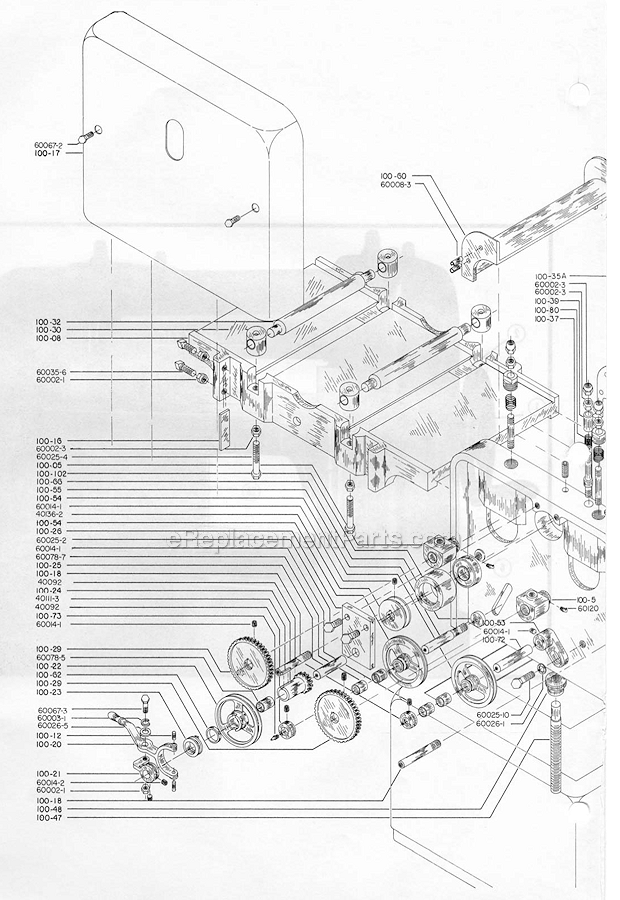 Page B Diagram and Parts List for PM100  Powermatic Planer Jointer