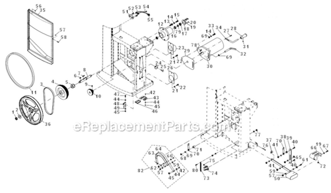 Lower_Wheel_And_Motor_Assembly Diagram and Parts List for PM1800 1791801 Powermatic Band Saw