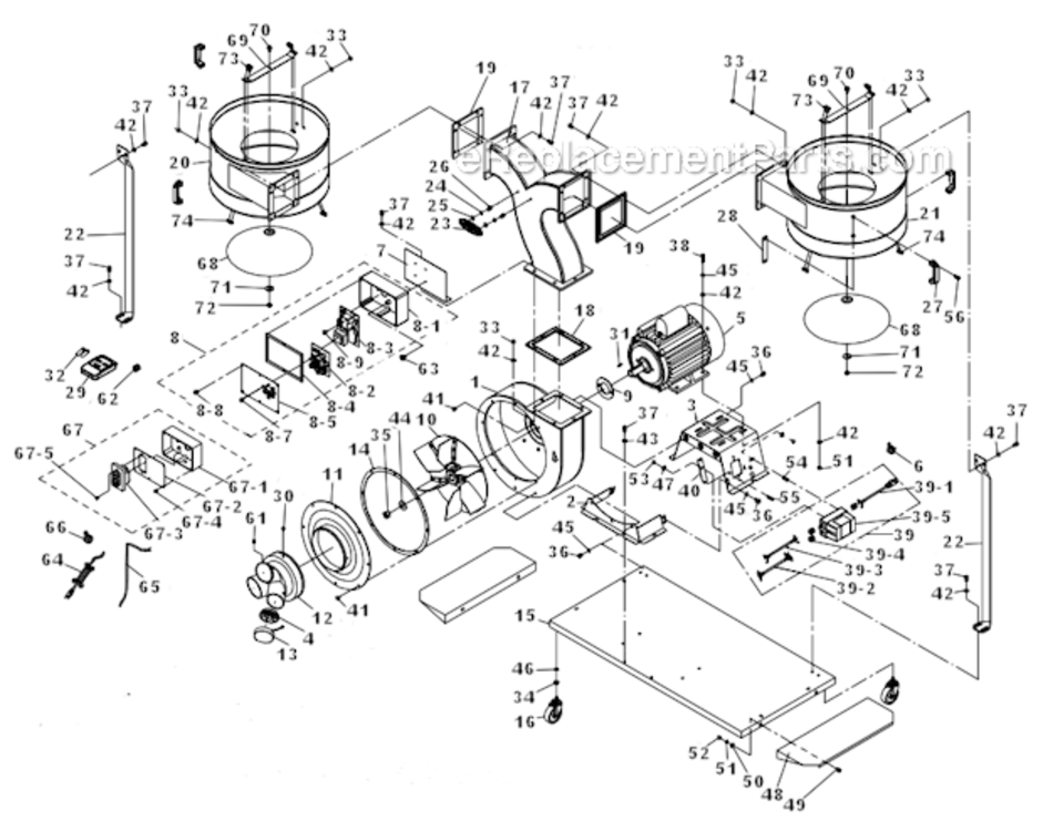Base_Machine Diagram and Parts List for PM1900TX-BK1 1792071K Powermatic Dust Collector