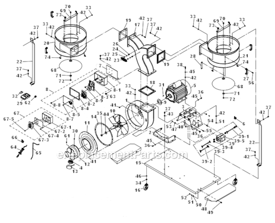 Base_Machine Diagram and Parts List for PM1900TX-CK3 1792074K Powermatic Dust Collector