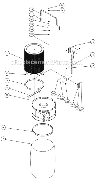 Page B Diagram and Parts List for PM1900 1791076CK Powermatic Dust Collector