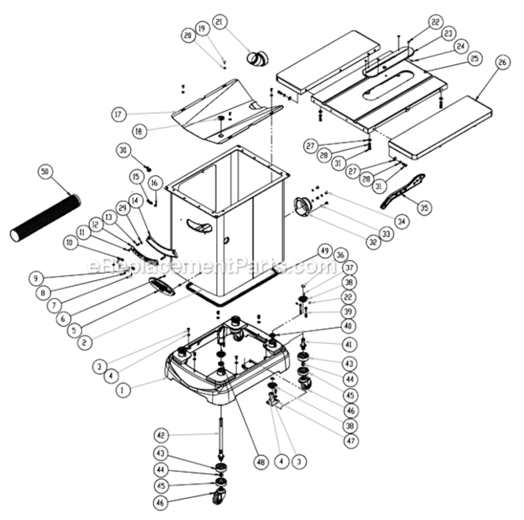 Table_And_Cabinet_Assembly Diagram and Parts List for PM2000 1792000K Powermatic Table Saw