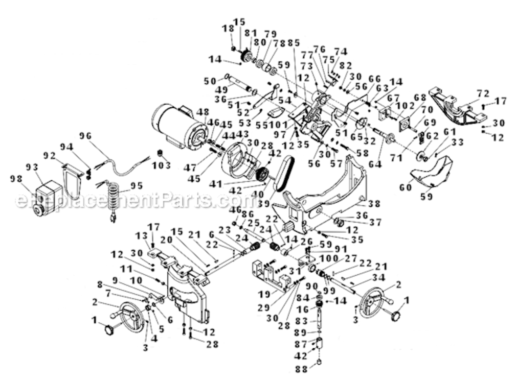 Trunnion_And_Motor_Assembly Diagram and Parts List for PM2000 1792002K Powermatic Table Saw