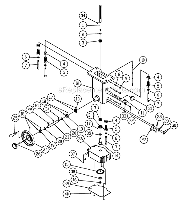 Elevator Diagram and Parts List for PM2700 1280101C Powermatic Shaper