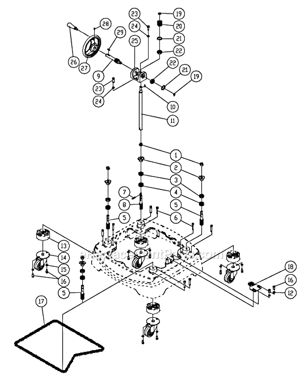 Caster Assembly Diagram and Parts List for PM2700 1280101C Powermatic Shaper