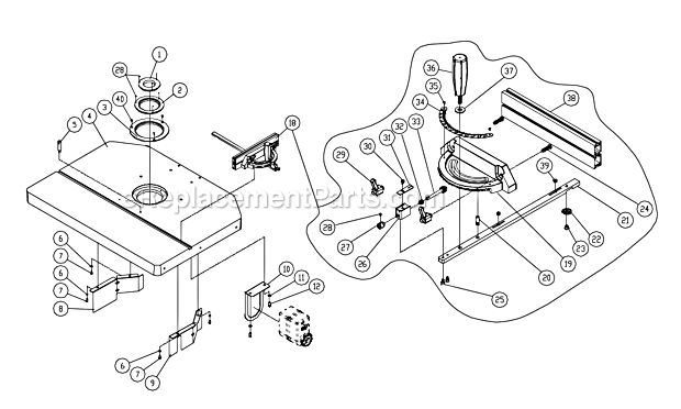 Table Diagram and Parts List for PM2700 1280102C Powermatic Shaper