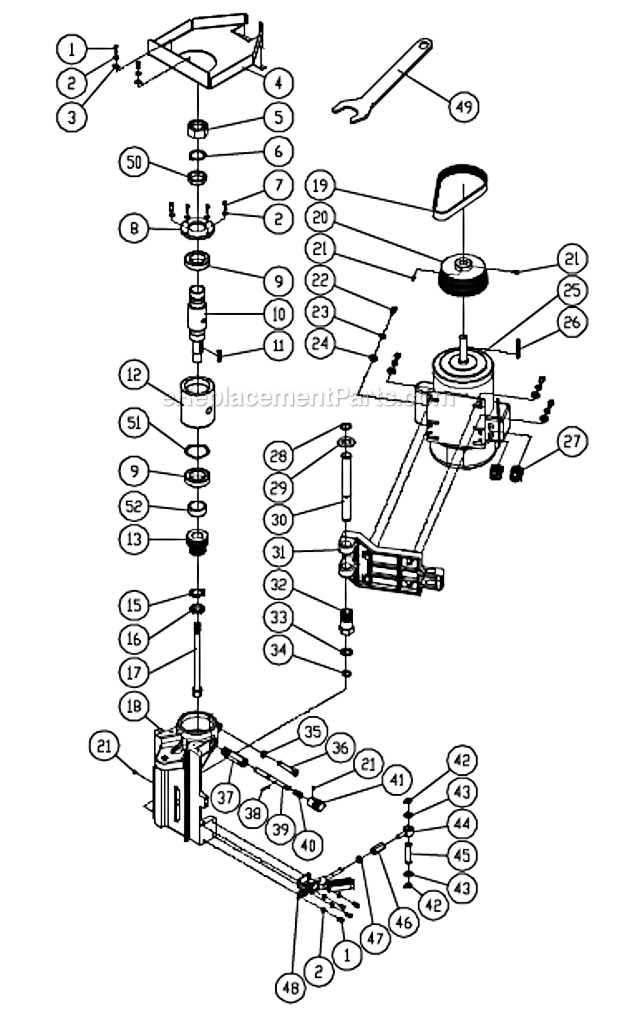 Frame And Motor Diagram and Parts List for PM2700 1280102C Powermatic Shaper