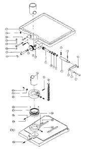 Production_Table_And_Base_Assembly Diagram and Parts List for 1150HD  Powermatic Drill Press