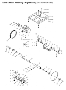 Table And Motor Assembly - Right Hand Diagram and Parts List for COS18  Powermatic Circular Saw