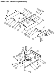 Blade Guard And Miter Gauge Assembly Diagram and Parts List for PM2000 1792017K Powermatic Table Saw