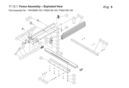 Fig-K Diagram and Parts List for PM1800B-3 1791801B Powermatic Band Saw