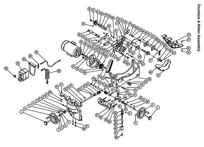 Trunnion And Motor Assembly Diagram and Parts List for PM2000 1792018K Powermatic Table Saw