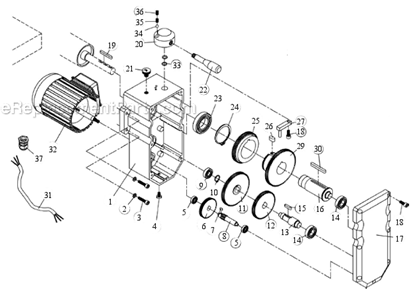 Gearbox Assembly Diagram and Parts List for DDS-237  Powermatic Sander Polisher