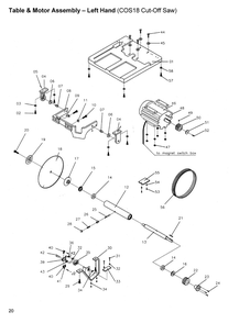 Table And Motor Assembly - Left Hand Diagram and Parts List for COS18  Powermatic Circular Saw