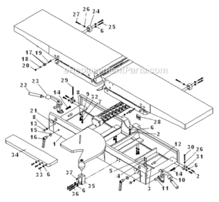Bed_Assembly Diagram and Parts List for PJ1696 1791283 Powermatic Planer Jointer