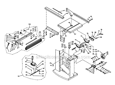 Table And Fence Diagram and Parts List for PM1800  Powermatic Band Saw