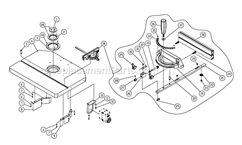 Table Diagram and Parts List for PM2700 1280101C Powermatic Shaper