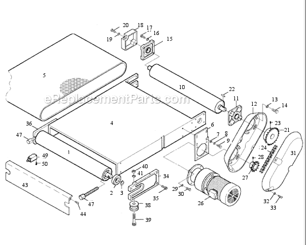 Conveyor Belt Diagram and Parts List for RB-25  Powermatic Sander Polisher