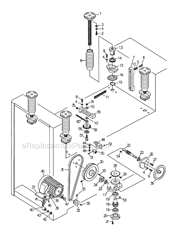Table Raising Diagram and Parts List for WB-25 1790825 Powermatic Sander Polisher