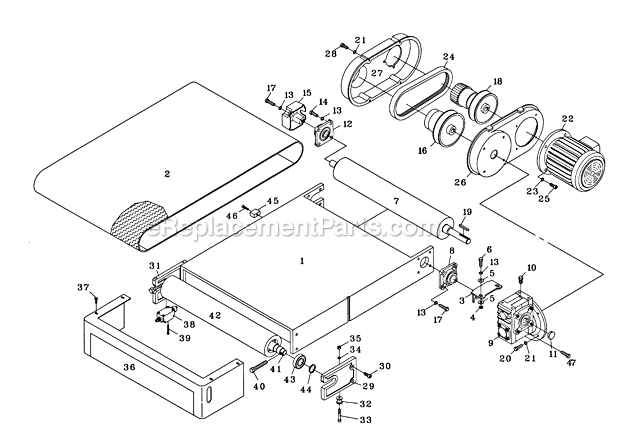 Table And Conveyor Diagram and Parts List for WB-25 1790825 Powermatic Sander Polisher