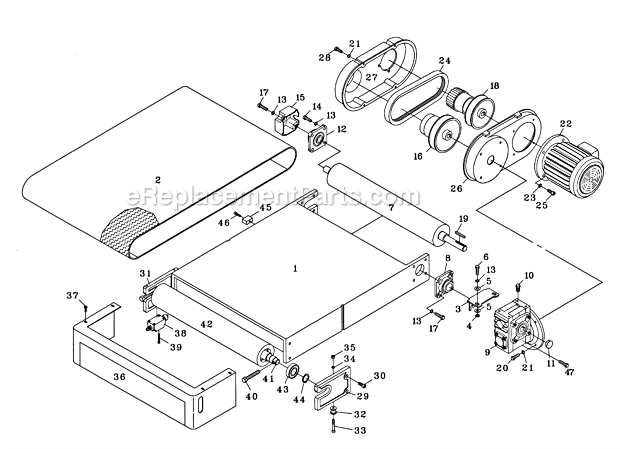 Table And Conveyor Diagram and Parts List for WB-43 1790843 Powermatic Sander Polisher