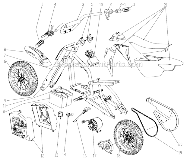 Page A Diagram and Parts List for MX350  Razor Ride-On Motorcyles