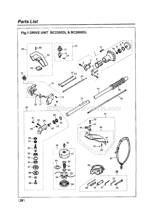 Drive Diagram and Parts List for BC2600DL 978729 AND UP RedMax Edger