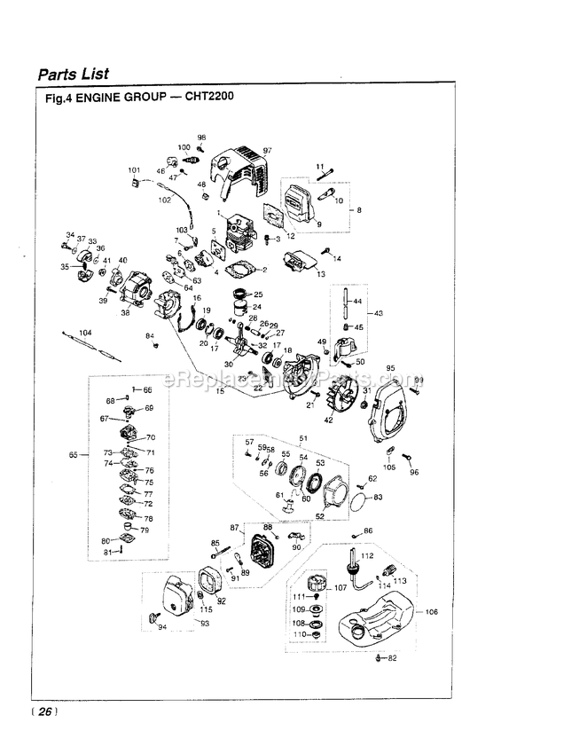 Engine Diagram and Parts List for CHT2200 900101 - 902895 RedMax Hedge Trimmer