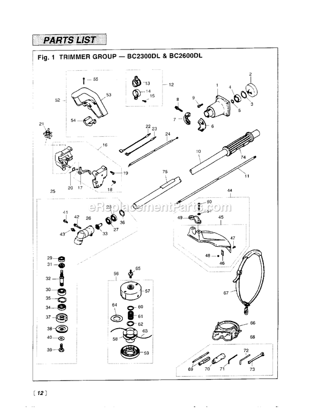 Drive Diagram and Parts List for BC2600DL 507670 - 660000 RedMax Edger