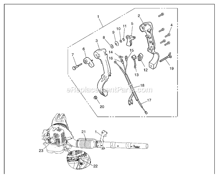Handle And Controls Diagram and Parts List for EBZ6500RH 10900101 AND UP RedMax Leaf Blower / Vacuum