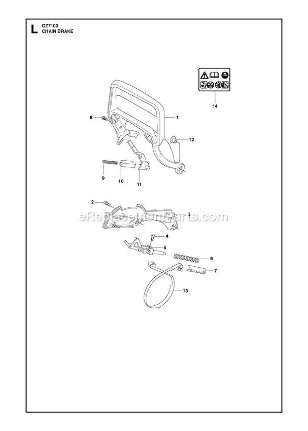Chain Brake Diagram and Parts List for GZ7100  RedMax Chainsaw