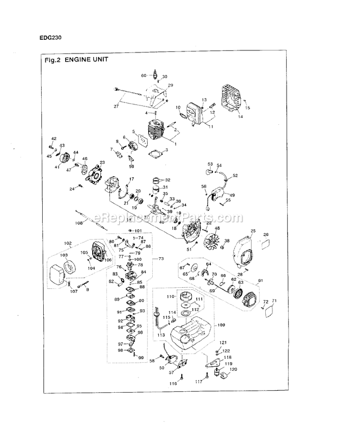 Engine Diagram and Parts List for EDG230 000001 AND UP RedMax Auger