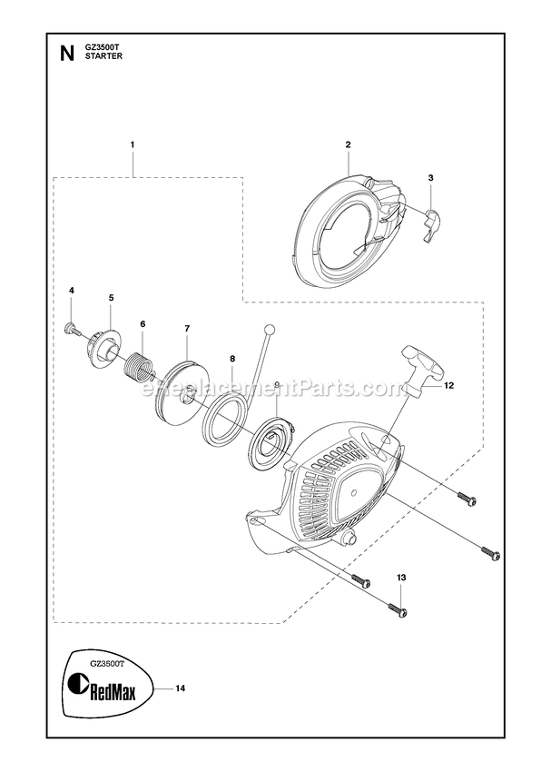 Carburetor Diagram and Parts List for GZ3500T  RedMax Chainsaw