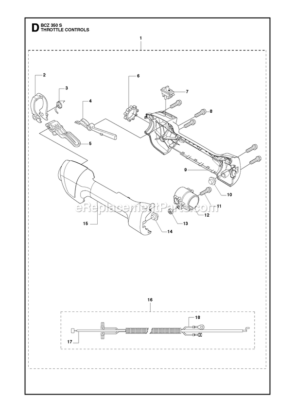 Throttle Controls Diagram and Parts List for BCZ350S  RedMax Brush Cutter