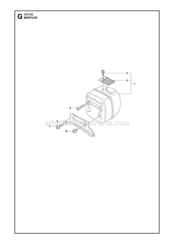 Muffler Diagram and Parts List for GZ7100  RedMax Chainsaw