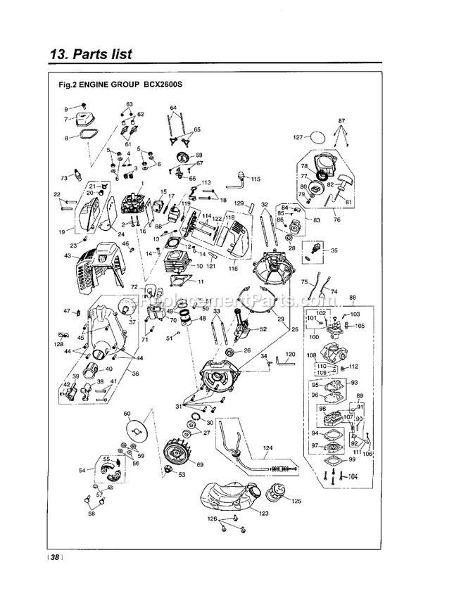 Engine Diagram and Parts List for BCX2600S 900101 AND UP RedMax Edger