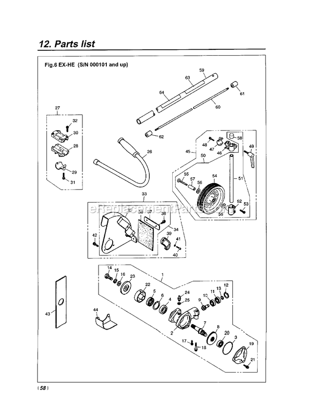 Gear Case Diagram and Parts List for EXZ2500SHE 028086 - 352000 RedMax Edger