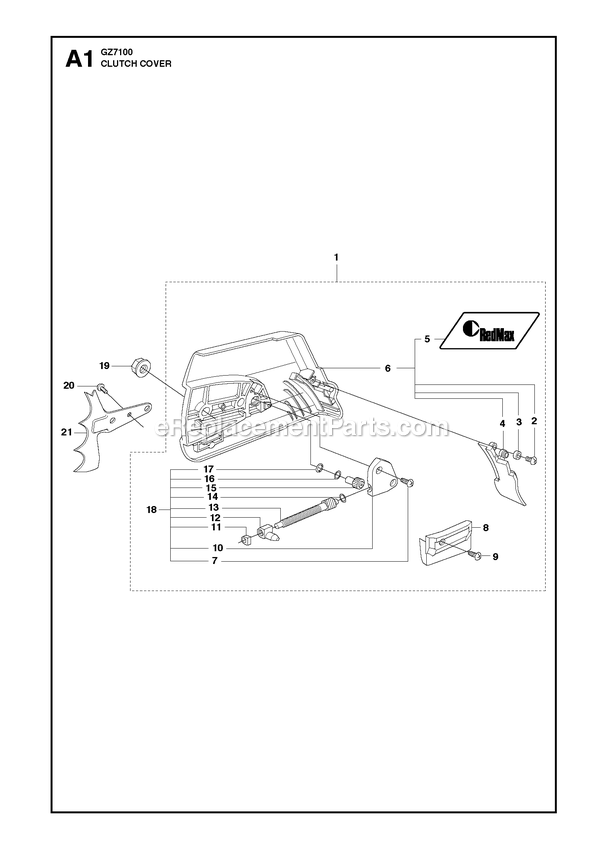 Clutch Cover Diagram and Parts List for GZ7100  RedMax Chainsaw