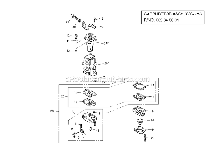 Carburetor Details Diagram and Parts List for EBZ5150RH (966358401)(90100101 AND UP)(2012-08) RedMax Leaf Blower / Vacuum