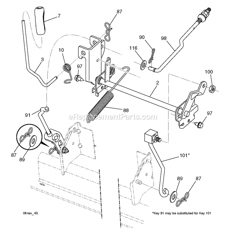 Mower Lift / Deck Lift Diagram and Parts List for YT1842 (96041044800)(2019-09) RedMax Lawn Tractor
