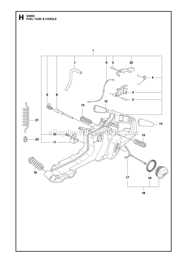 Crankcase Diagram and Parts List for G9000  RedMax Chainsaw