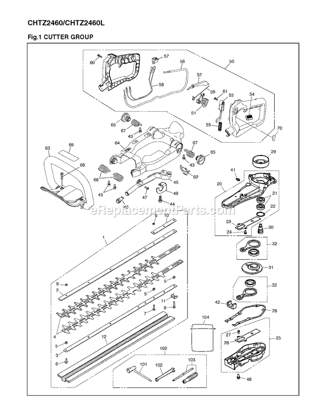 Cutting Blade Diagram and Parts List for CHTZ2460 (00100101 AND UP)(2012-08) RedMax Hedge Trimmer