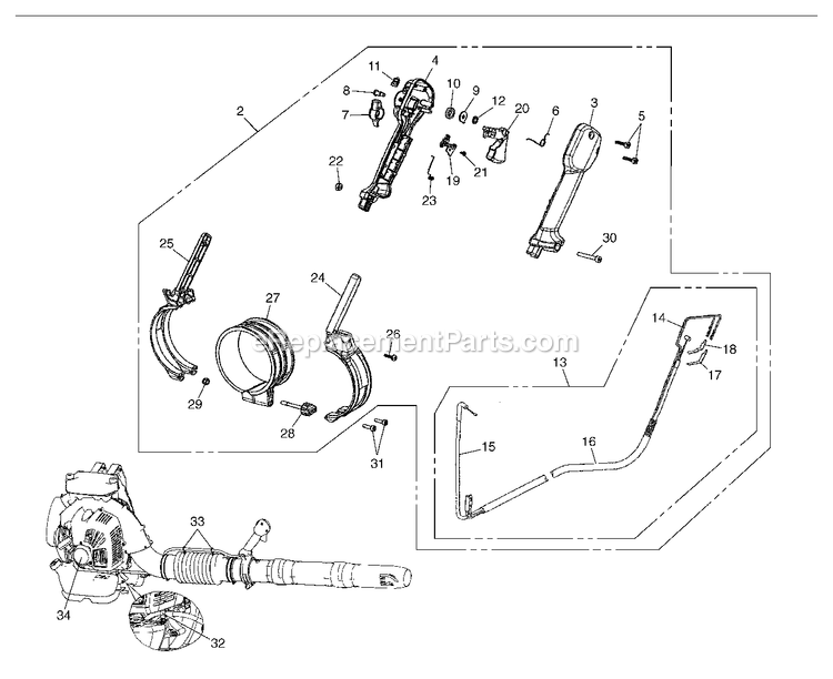 Handle And Controls Diagram and Parts List for EBZ7500RH (01200101 AND UP)(2012-08) RedMax Leaf Blower / Vacuum