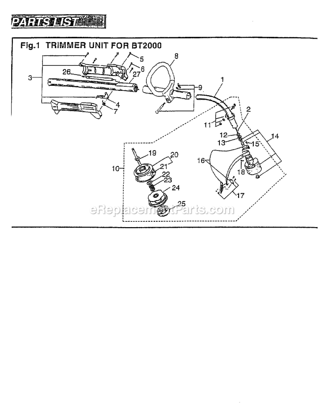 Drive Diagram and Parts List for BT2000 600001 AND UP RedMax Edger
